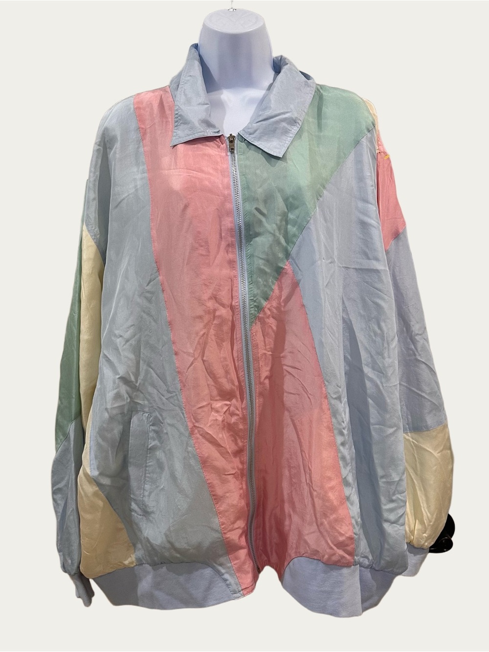 Blair Vintage Rare Silk Oversized Lightweight Pastel Patchwork Jacket 3X